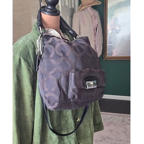 Coach Kristin Signature C Pattern OP Art Hobo Shoulder Bag w /Silver Hardware - Picture 1 of 16